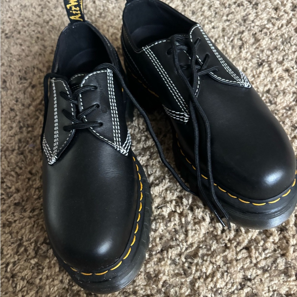 Dr. Martens Black Flats with Yellow Stitching